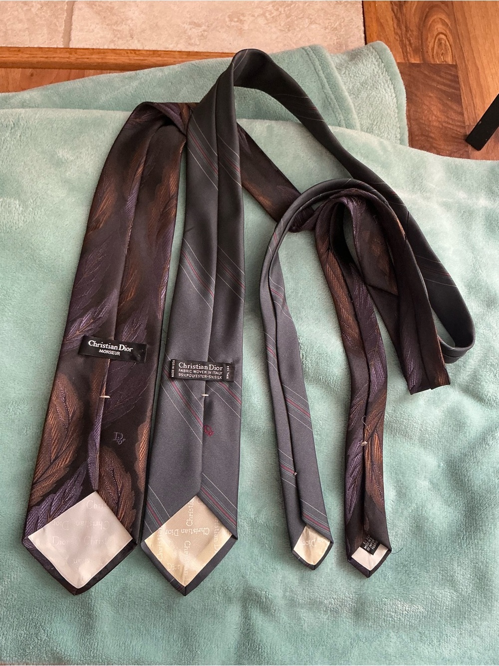 Dior Silk Tie Set in Black and Brown with Subtle Stripe Accents